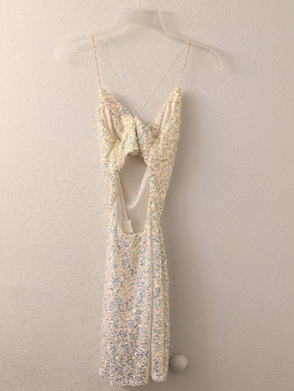 Windsor Iridescent Sequin Cowl Neck Mini Dress - White/Cream - Picture 4 of 6